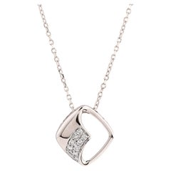 14K White Gold Open-Work Abstract Geometric Diamond Pendant Necklace