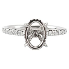 14K White Gold Oval Accented Pave Diamond Hidden Halo Semi Mount Engagement Ring