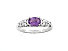 14K White Gold Oval Amethyst and Diamond Accent Ring