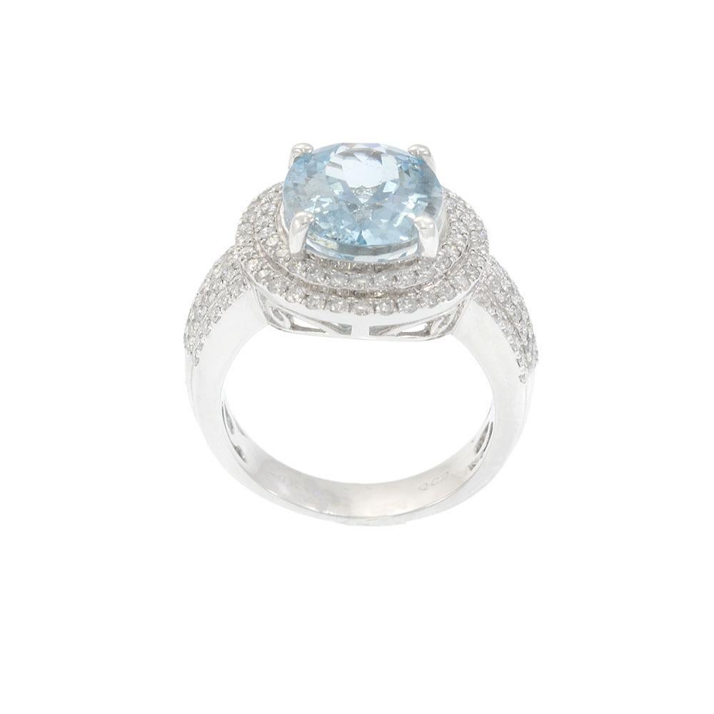 Anello a doppio anello ovale con acquamarina e diamante in oro bianco 14K In condizioni Nuovo in vendita a New York, NY