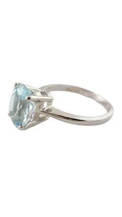 14K White Gold Oval Aquamarine Solitaire Ring Size 6.5 #16940