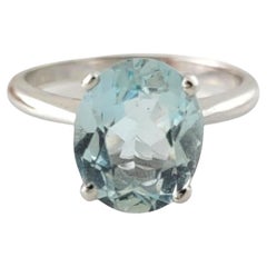 14K White Gold Oval Aquamarine Solitaire Ring Size 6.5 #16940