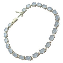 Vintage 14k White Gold Oval Blue-Gray Genuine Natural Chalcedony Bracelet '#J2113'