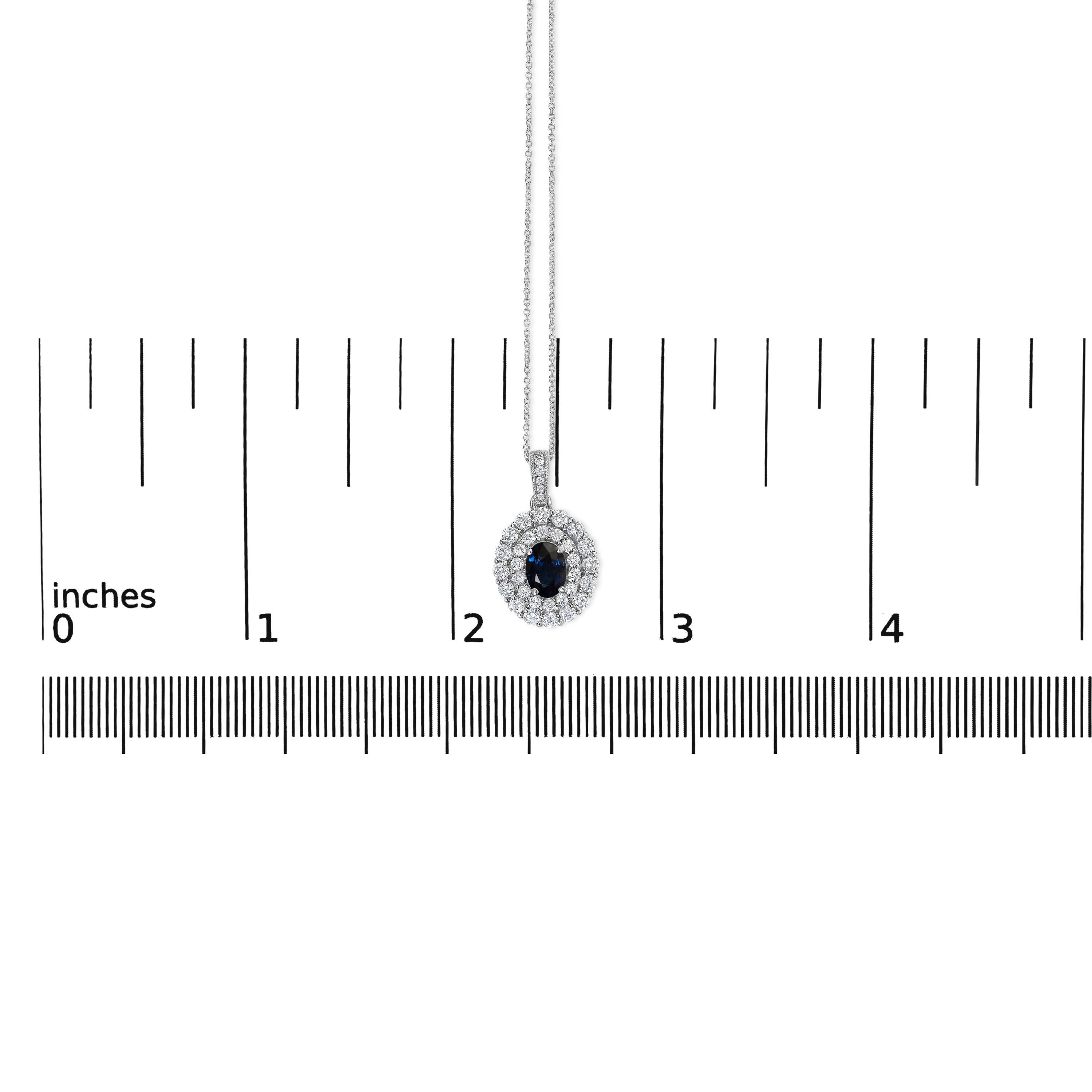 Round Cut 14K White Gold Oval Blue Sapphire and 3/4 Cttw Diamond Fashion Pendant Necklace For Sale
