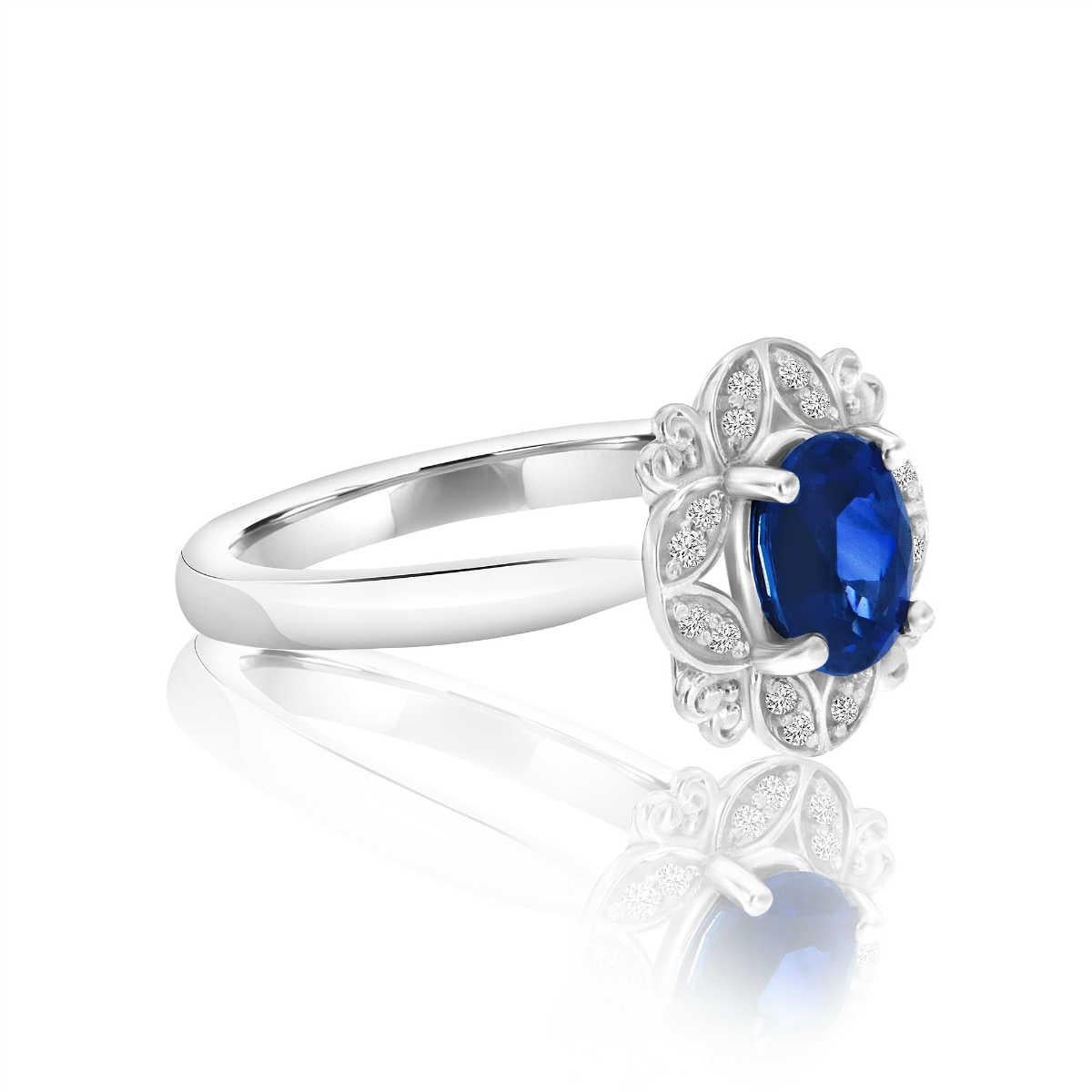 Oval Cut 14 Karat Gold Oval Blue Sapphire and Diamond Floral Halo Ring Center 0.42 Carat For Sale