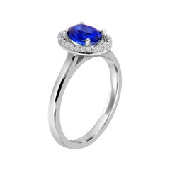 14 Karat White Gold Oval Blue Sapphire and Diamond Halo Ring 'Center 1.48 Carat'