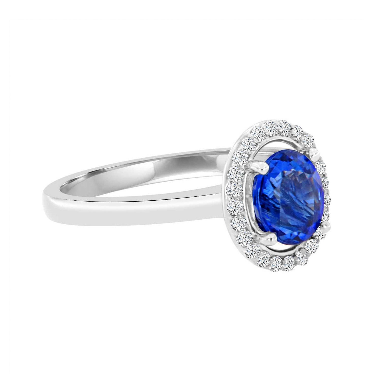 Oval Cut 14 Karat White Gold Oval Blue Sapphire and Diamond Halo Ring 'Center 1.48 Carat' For Sale