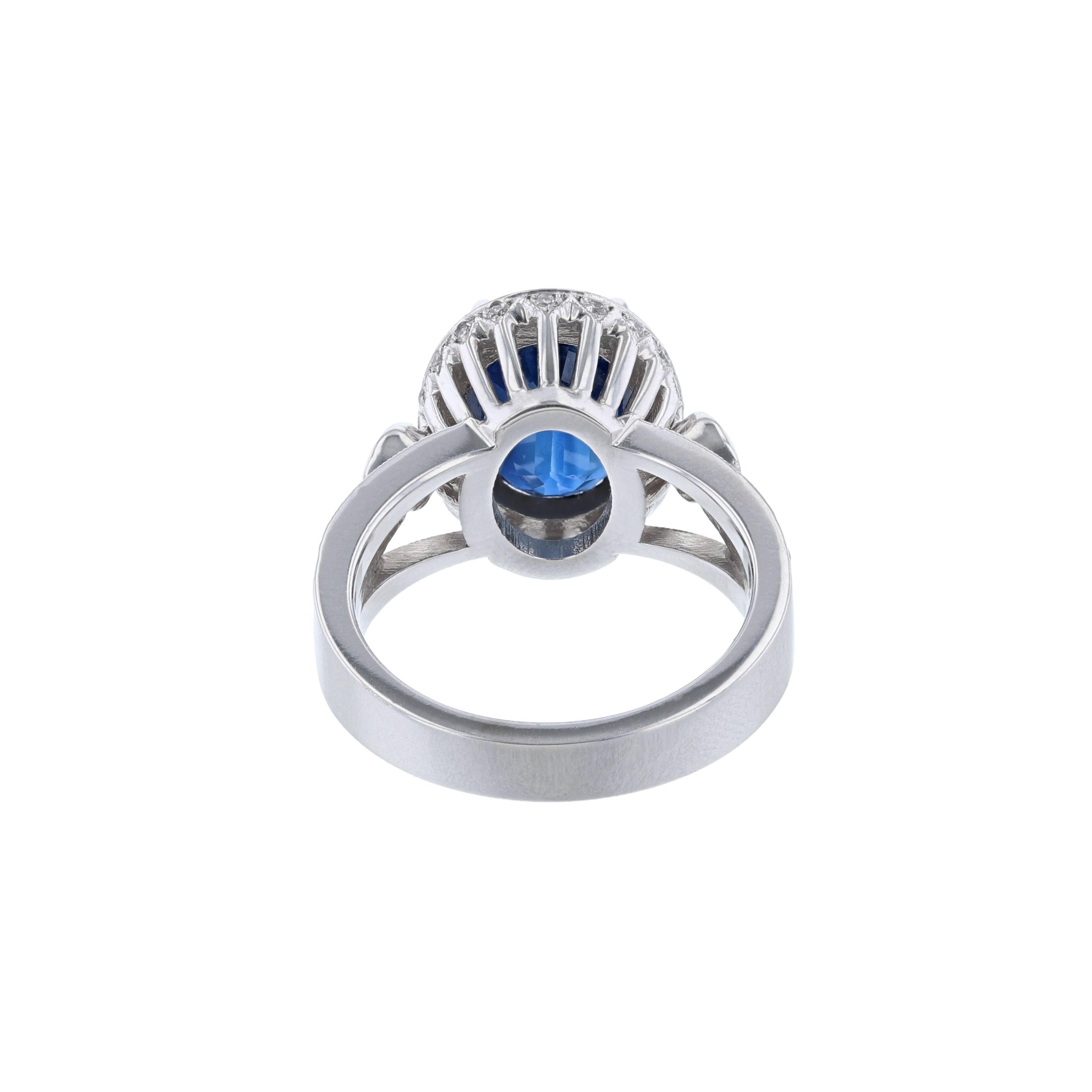 Oval Cut 14K White Gold Oval Blue Sapphire Diamond Ring For Sale