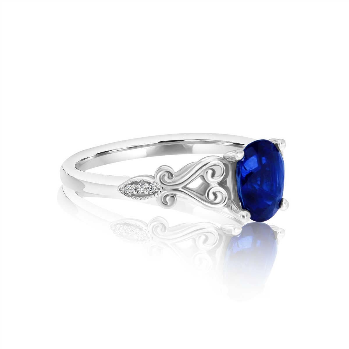 Oval Cut 14 Karat Gold Oval Blue Sapphire and Diamond Vintage Ring 'Center-1.48 Carat' For Sale