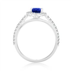 14 Karat White Gold Oval Blue Sapphire Halo Diamond Ring 'Center-1.45 Carat'