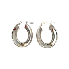14K White Gold Oval Concave Hoop Earrings #17015