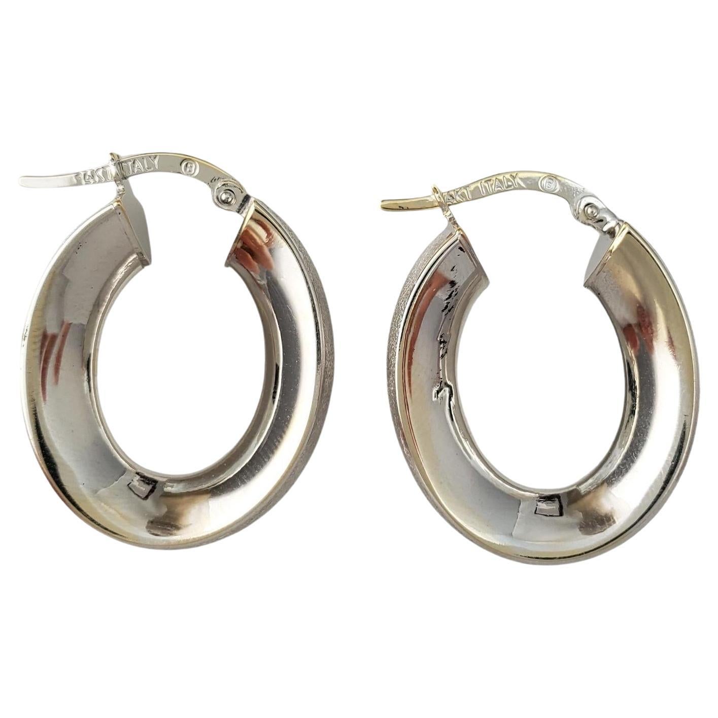 14K White Gold Oval Concave Hoop Earrings #17015 For Sale
