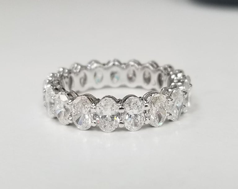 14k White Gold Oval Cut Diamond Eternity Ring with Total Weight 4.66cts