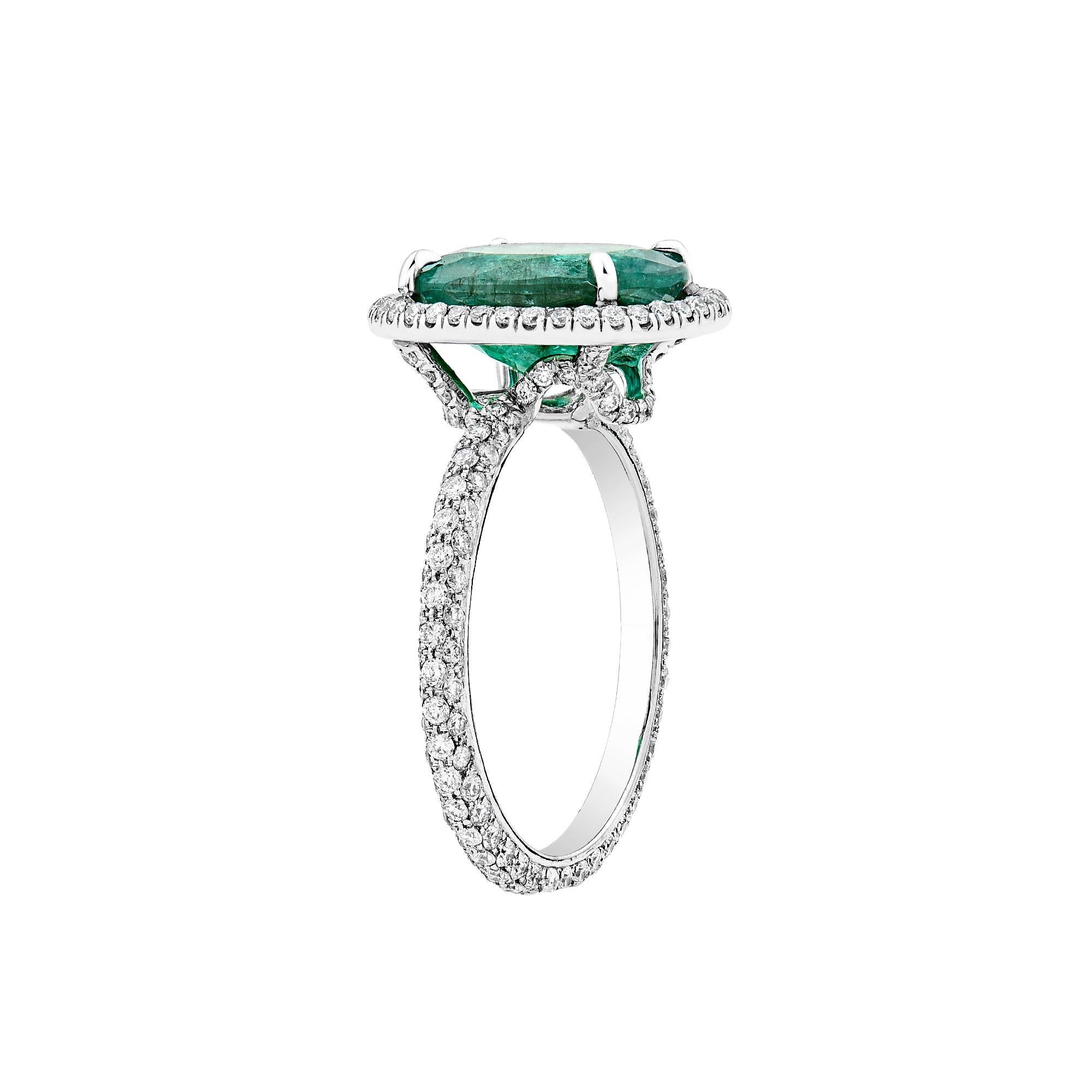 For Sale:  14K White Gold Oval Cut Emerald Center with Diamond Halo 2