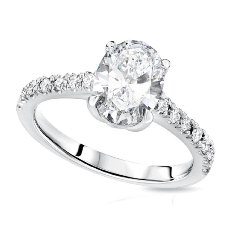 For Sale:  14k White Gold Oval Cut Engagement Ring 0.85 Ct. '0.50 Ct. Center Diamond' 2