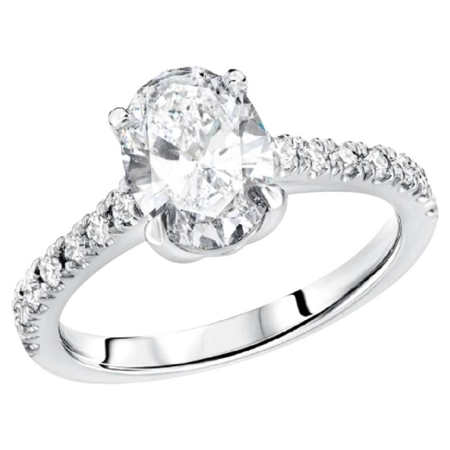 For Sale:  14k White Gold Oval Cut Engagement Ring 0.85 Ct. '0.50 Ct. Center Diamond'