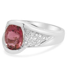 14K White Gold Oval Cut Pink Tourmaline and Round Diamond Bypass Ring