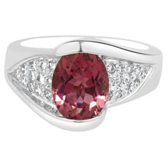 14K White Gold Oval Cut Pink Tourmaline and Round Diamond Bypass Ring
