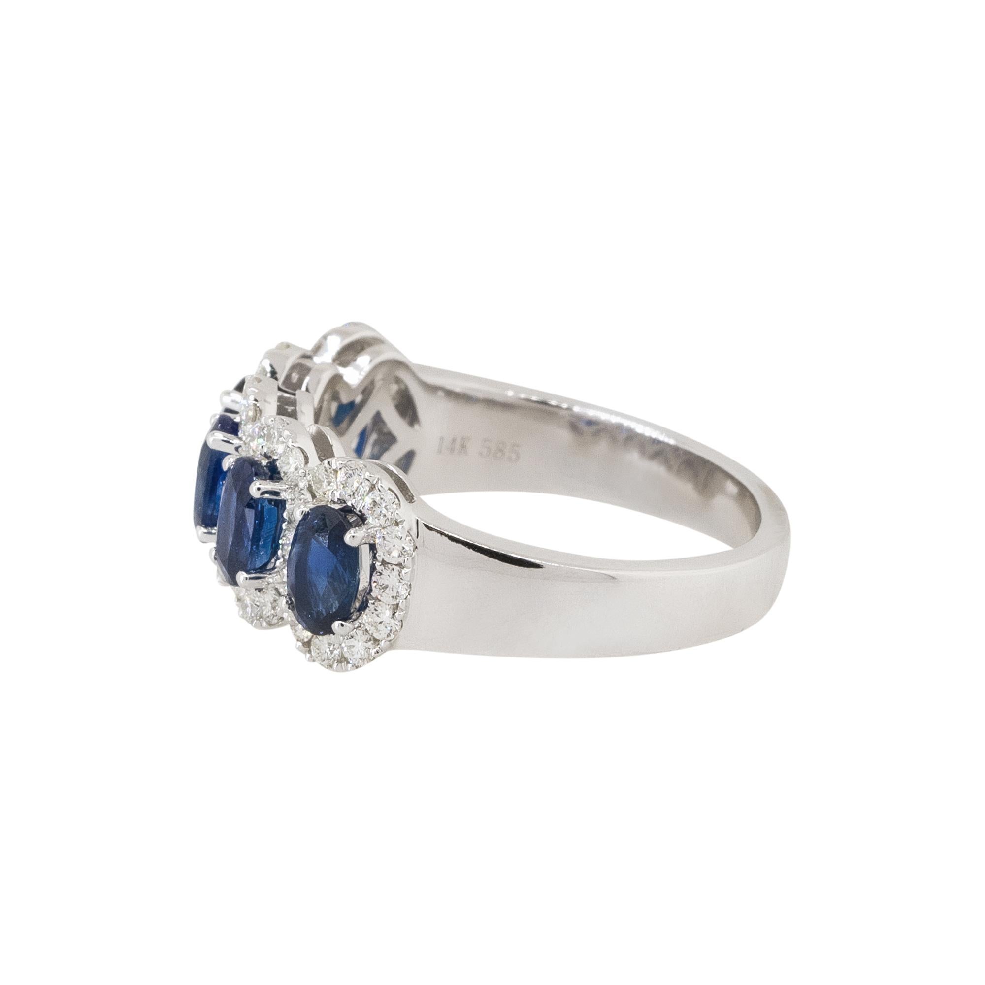 14k White Gold Oval Cut Sapphire & Diamond Halo Ring In Excellent Condition For Sale In Boca Raton, FL