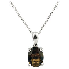 Collier avec pendentif en quartz fumé taille ovale, en or blanc 14 carats