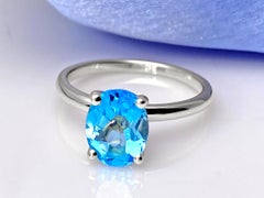 14K White Gold Oval Cut Swiss Blue Topaz Solitaire Ring