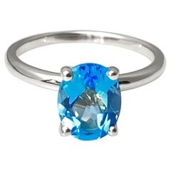 14K White Gold Oval Cut Swiss Blue Topaz Solitaire Ring