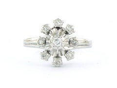 14k White Gold Oval Entourage Ring with 0.10ct Diamonds, Size 9.5