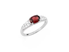 14K White Gold Oval Garnet & Diamond Cocktail Ring