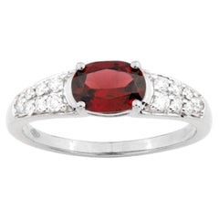 14K White Gold Oval Garnet & Diamond Cocktail Ring