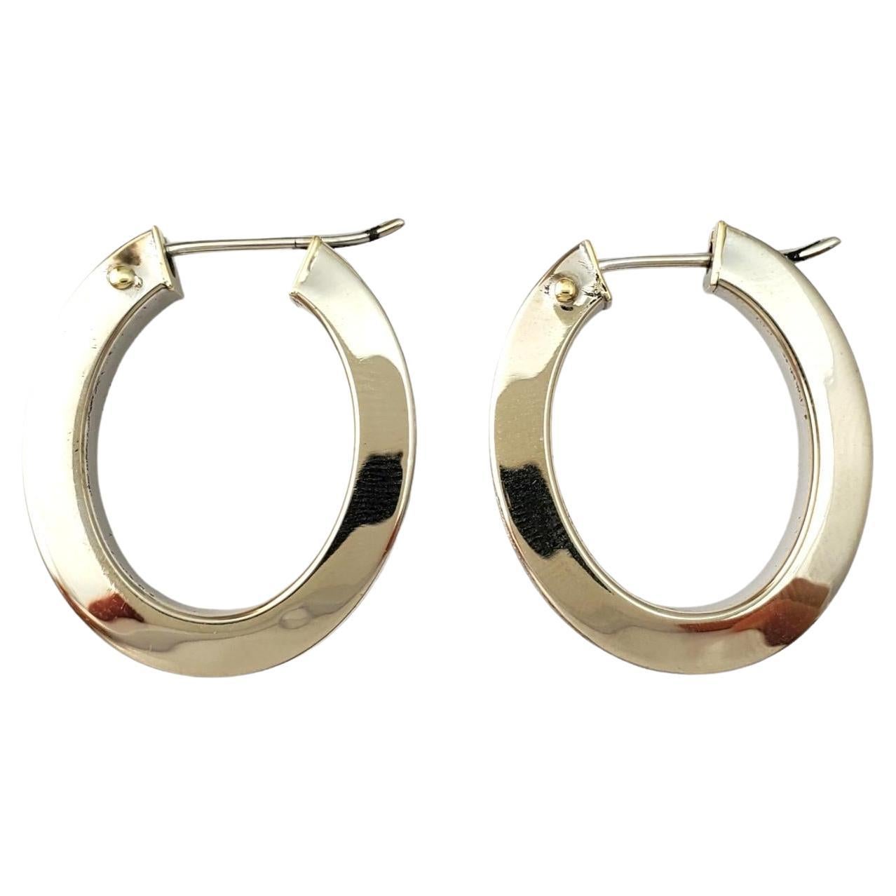 14K White Gold Oval Hammered Hoop Earrings #17016 For Sale