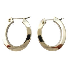 14K White Gold Oval Hammered Hoop Earrings #17016