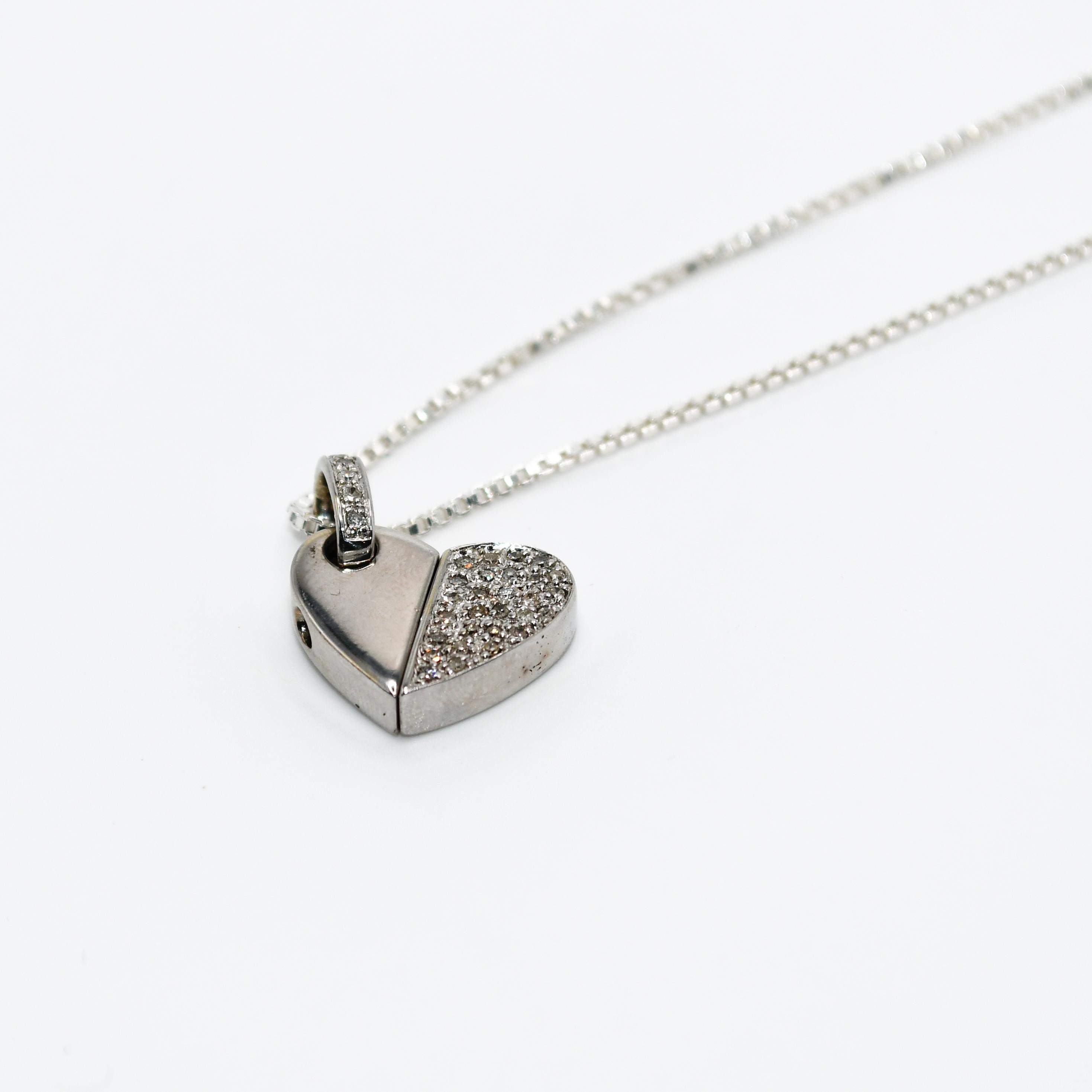 14K White Gold Oval & Heart Diamond Pendant, .25tdw, 6g For Sale 1