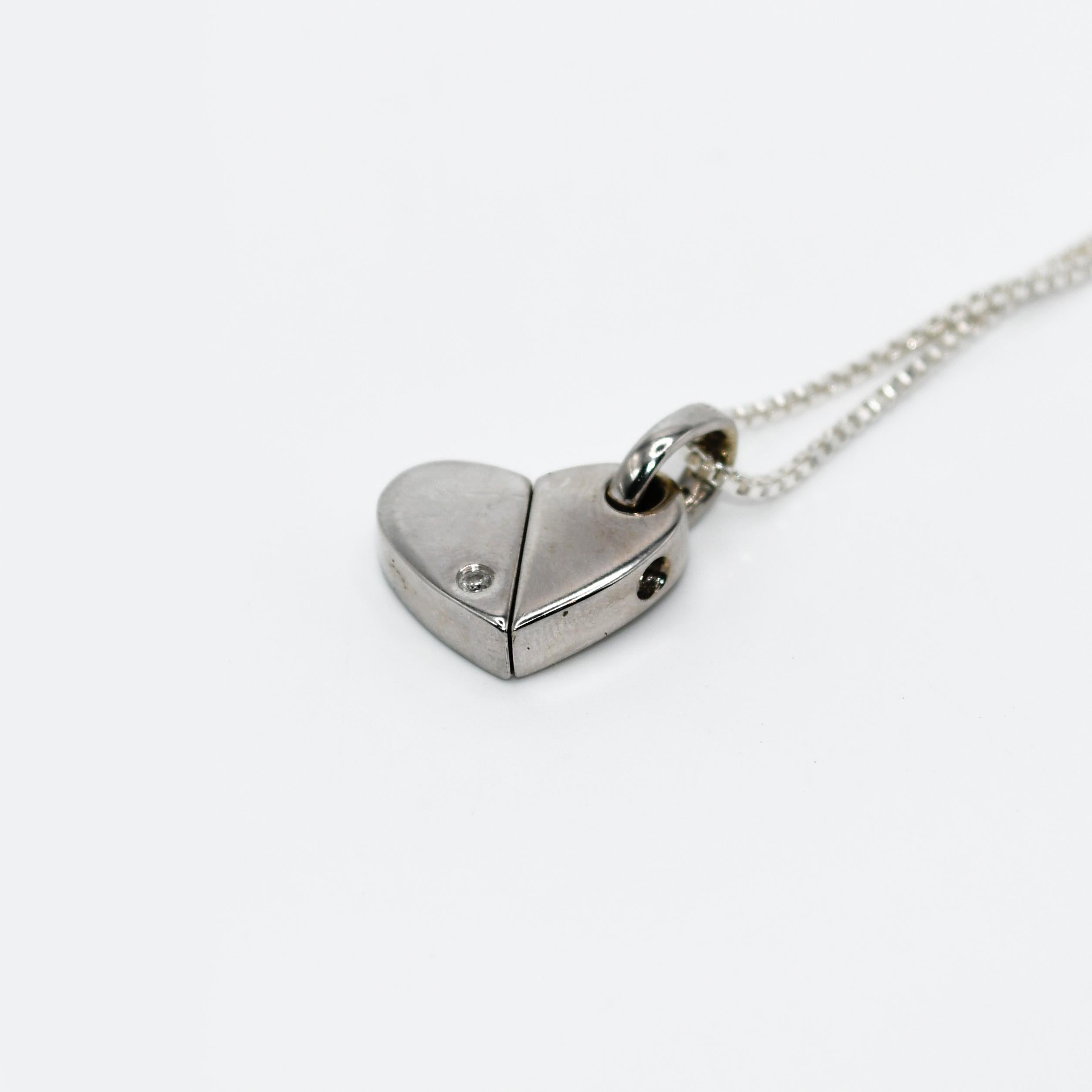 14K White Gold Oval & Heart Diamond Pendant, .25tdw, 6g For Sale 2