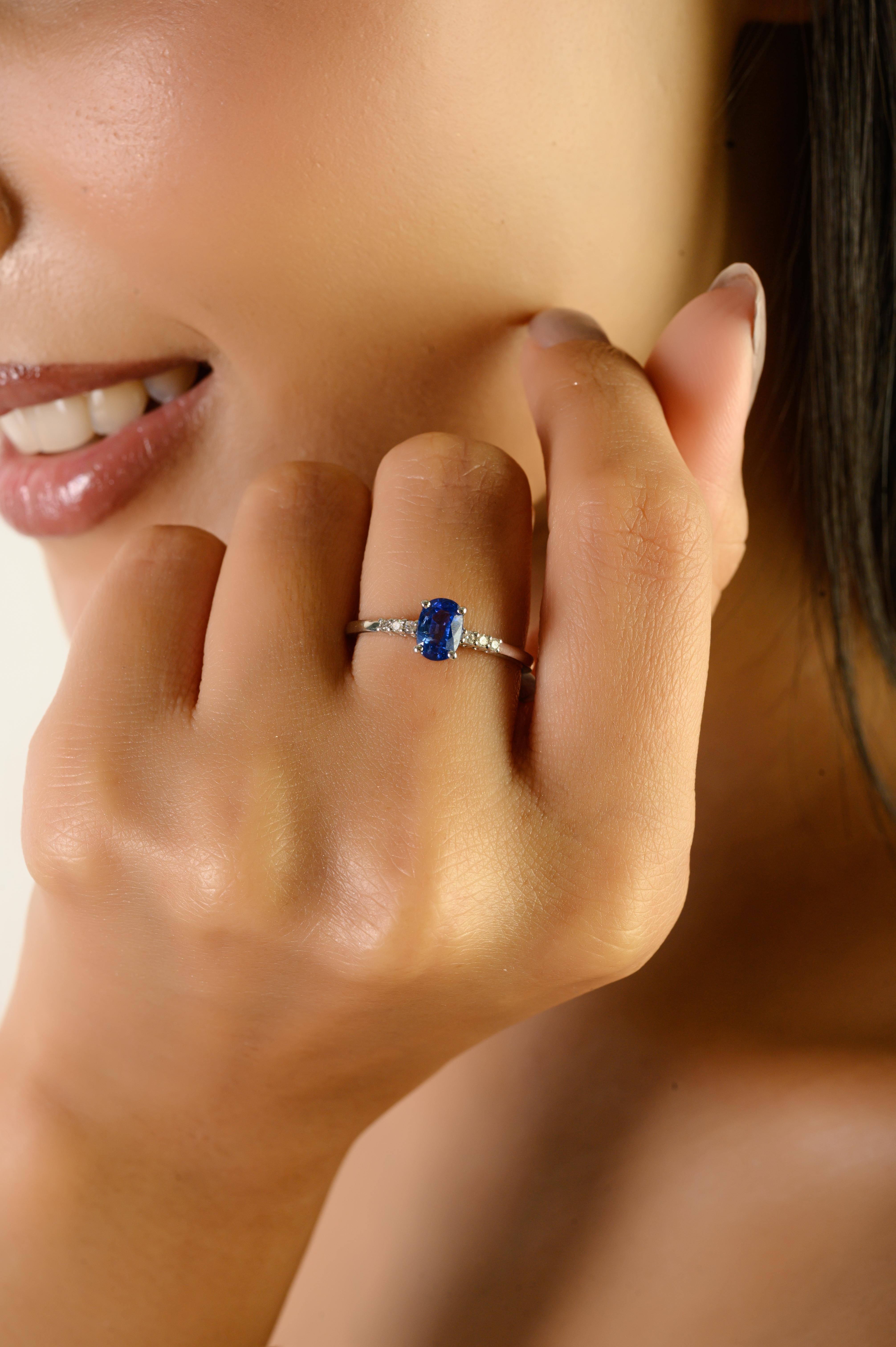 Im Angebot: 14K Weißgold Oval natürlichen blauen Saphir & Diamant Solitär-Ring für Frauen () 6