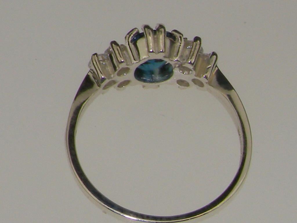 For Sale:  14k White Gold Oval Natural London Blue Topaz with Diamond Cluster Ring 5