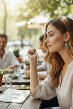 Orecchini a cerchio ovali in oro bianco 14K con turchese naturale e diamante Shepherd