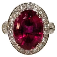 14k White Gold Oval Pink Tourmaline and Diamond Halo Ring
