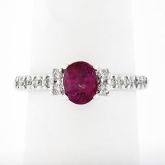 14k White Gold Oval Pinkish Red Spinel Solitaire & Round Diamond Accents Ring