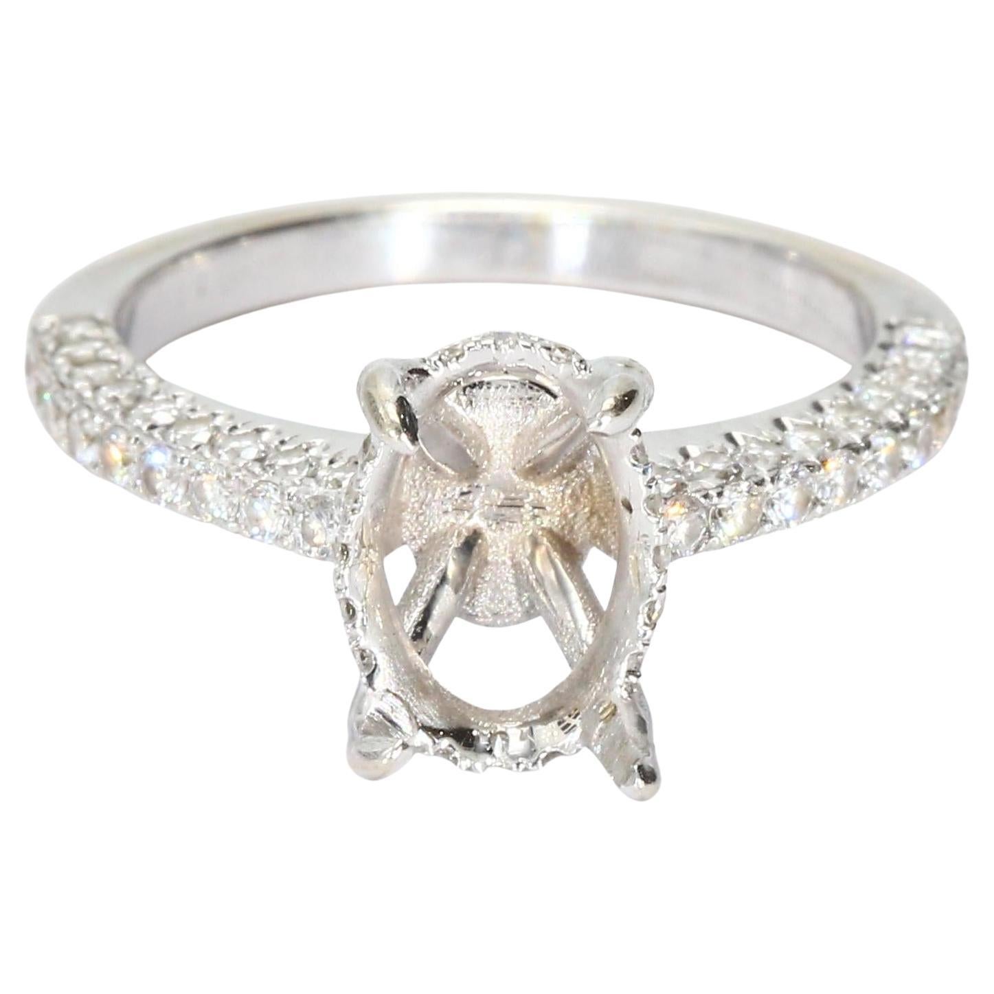 14k White Gold Oval Prong Engagement Ring with SI1 F Diamonds For Sale