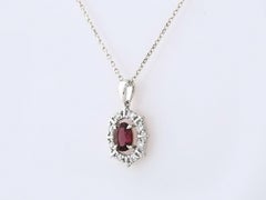 14K White Gold Oval Rhodolite & Diamond Pendant Necklace