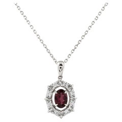 14K White Gold Oval Rhodolite & Diamond Pendant Necklace