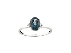 14K White Gold Oval & Round Cut Blue Topaz and Diamond Accent Ring