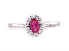 14K White Gold Oval Ruby And Round Diamond Halo Ring