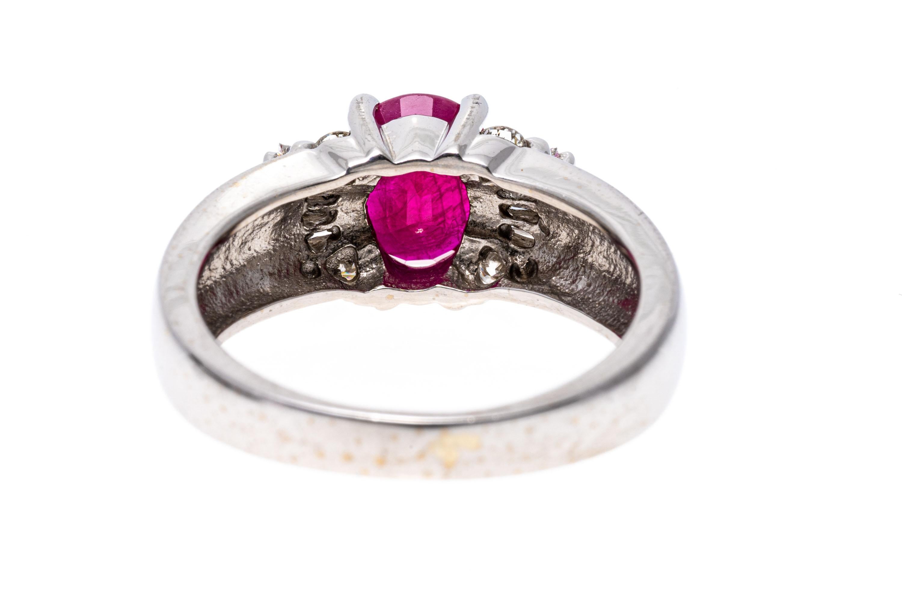 14k White Gold Oval Ruby, Baguette and Round Brilliant Diamond Ring For Sale 3