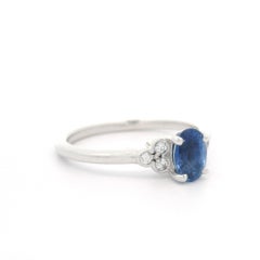 14k White Gold Oval Sapphire & Bezel Diamond Petite Promise Ring