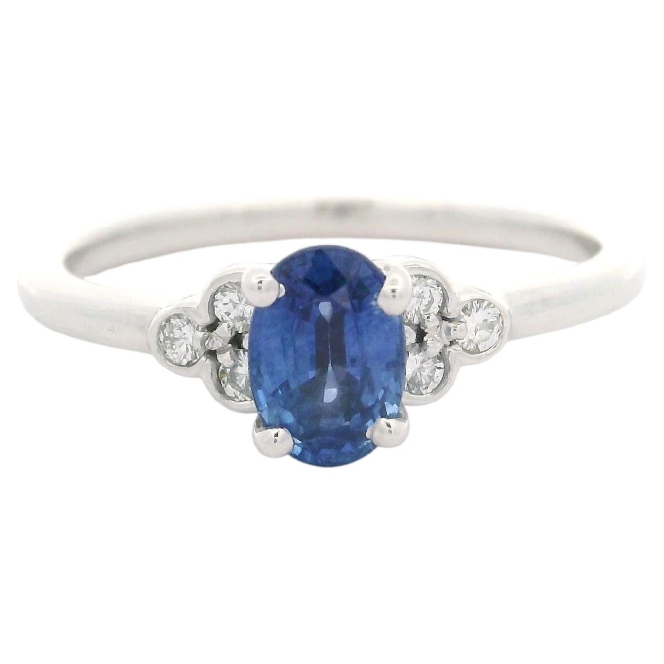 14k White Gold Oval Sapphire & Bezel Diamond Petite Promise Ring
