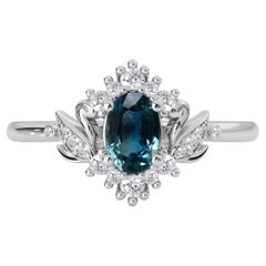 Used 14k White Gold Oval Sapphire Diamond Love Swan Halo Engagement Ring