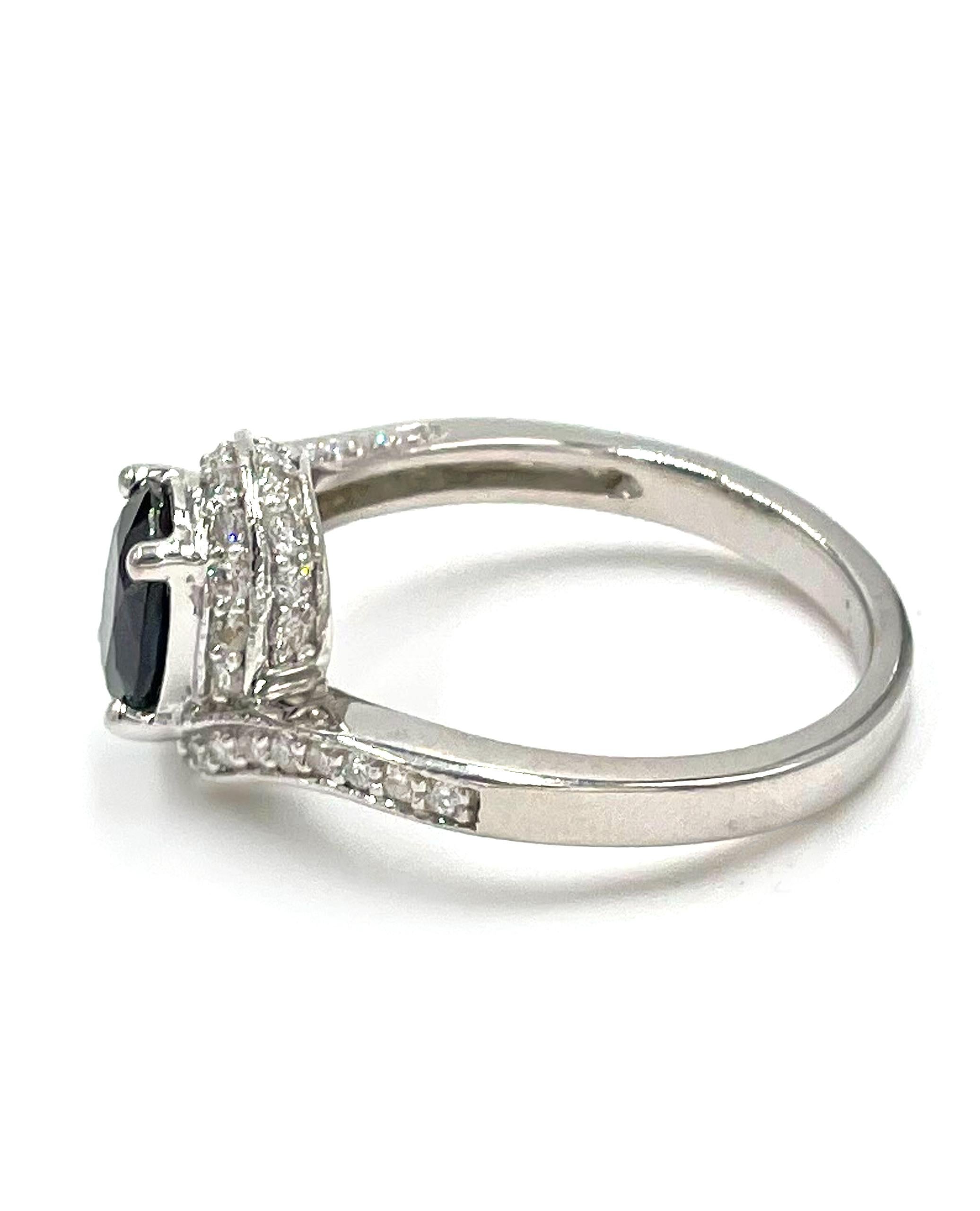 Oval Cut 14K White Gold Oval Sapphire Halo Ring with Diamonds For Sale