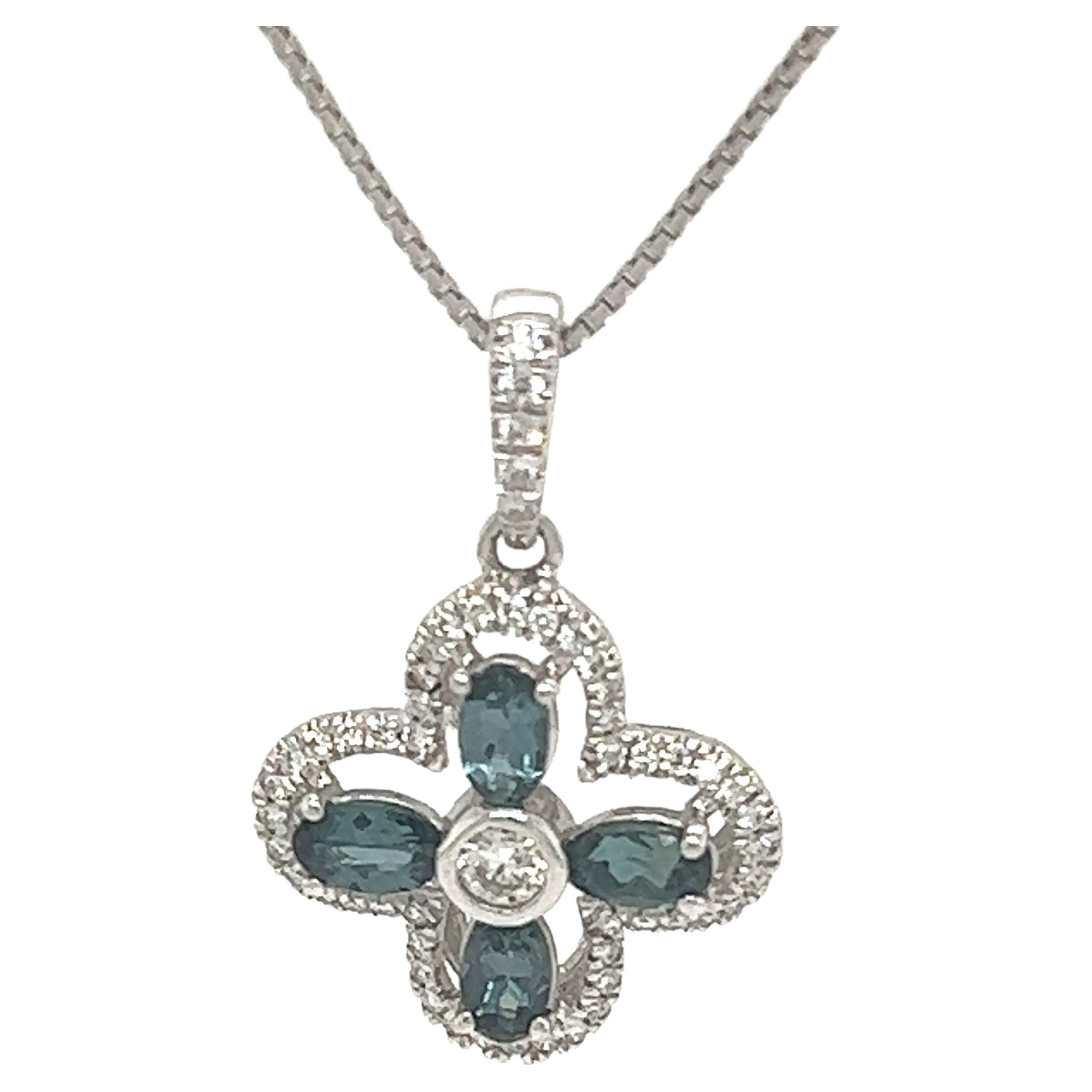 14K White Gold Oval Shape Alexandrite Halo Pendant