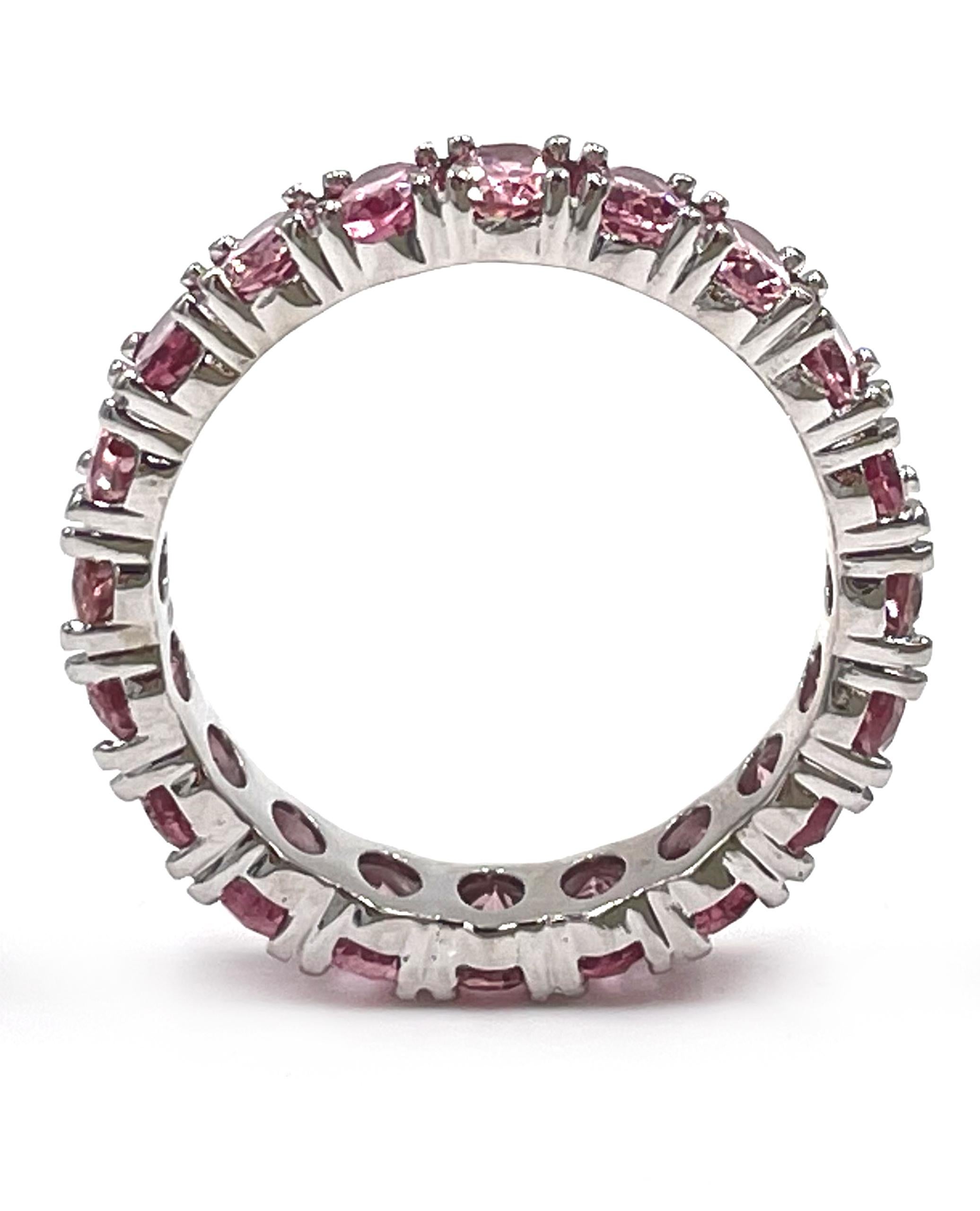Oval Cut 14K White Gold Oval Shape Pink Tourmaline Eternity Ring - 4.21 carats For Sale